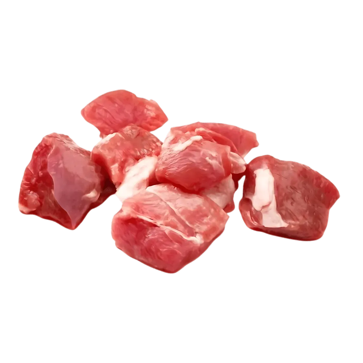 Morceaux de sauté de chèvre surgelé, viande maigre et savoureuse idéale pour plats mijotés ou grillades exotiques.